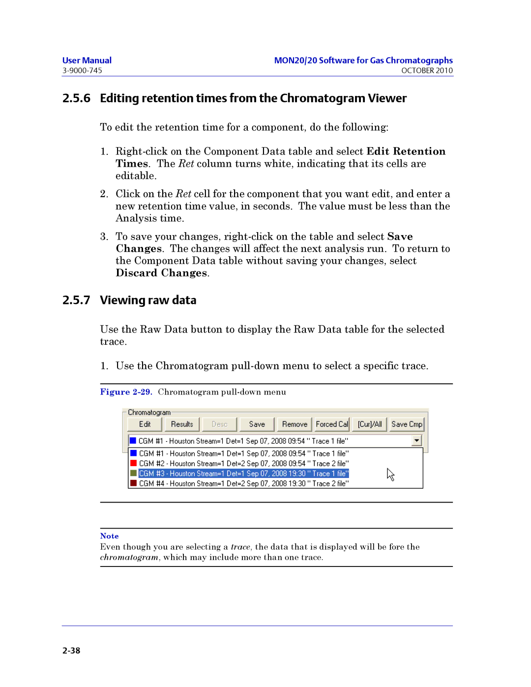 Emerson Process Management 3-9000-745 manual Editing retention times from the Chromatogram Viewer, Viewing raw data 