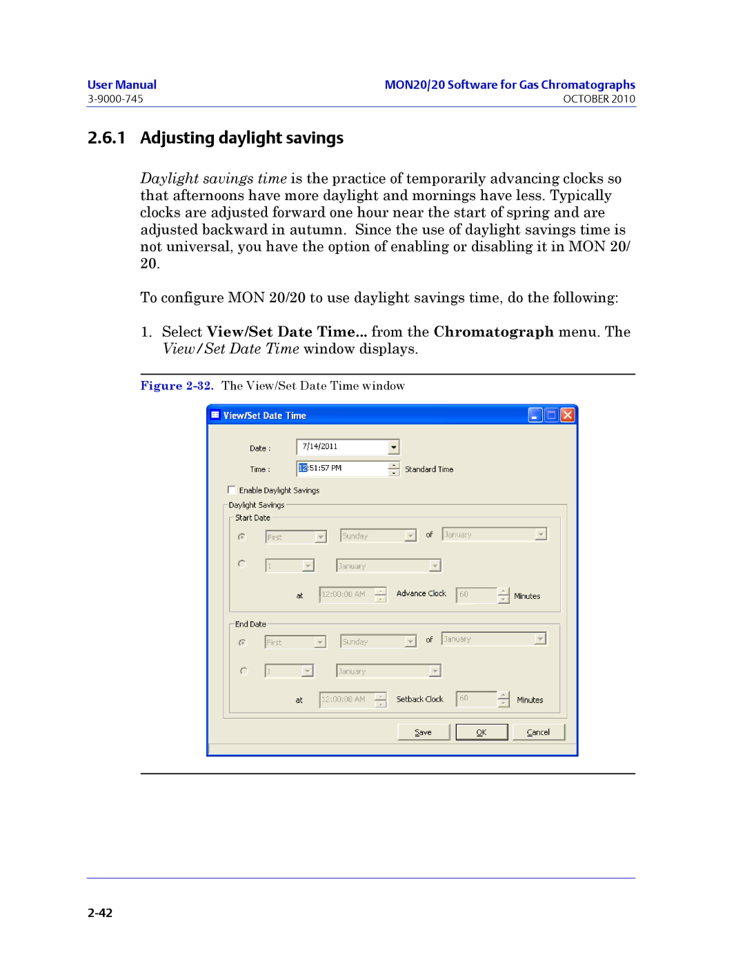 Emerson Process Management 3-9000-745 manual Adjusting daylight savings, The View/Set Date Time window 