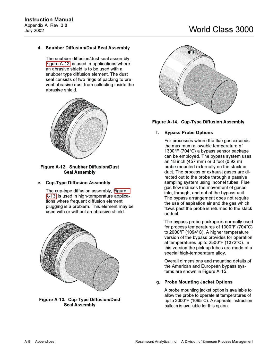 Emerson Process Management 3000 instruction manual Snubber Diffusion/Dust Seal Assembly, Probe Mounting Jacket Options 