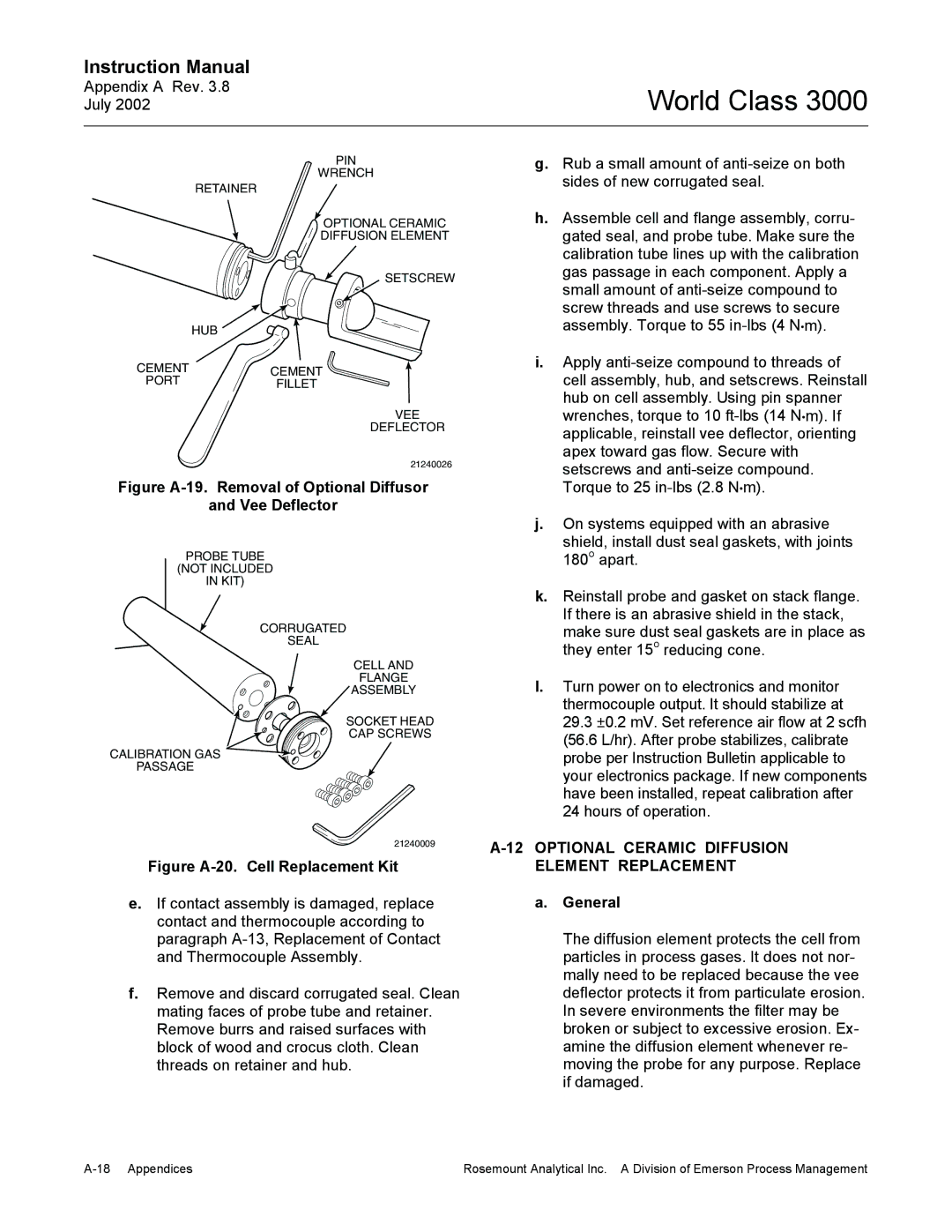 Emerson Process Management 3000 instruction manual Optional Ceramic Diffusion, Element Replacement, General 