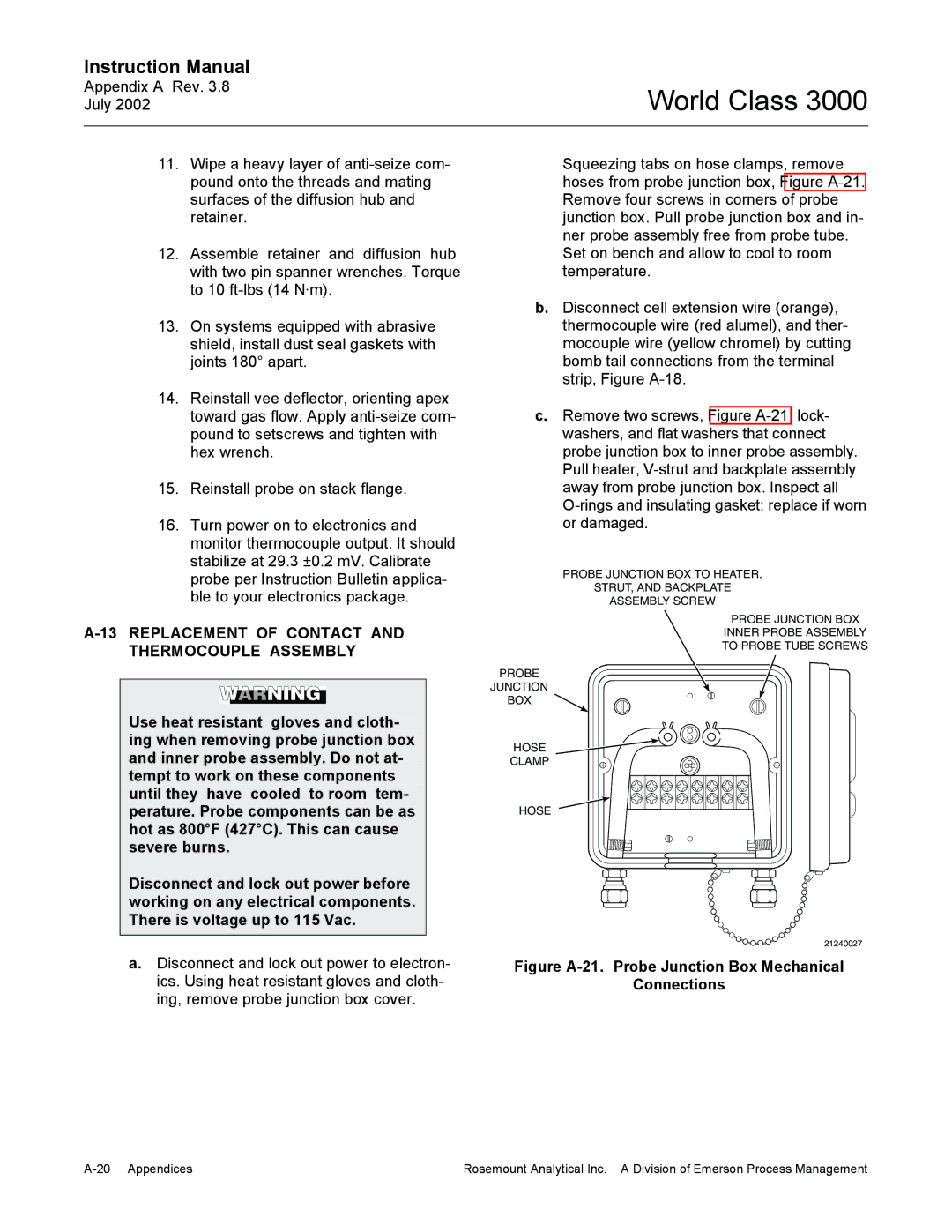 Emerson Process Management 3000 instruction manual Replacement of Contact Thermocouple Assembly 