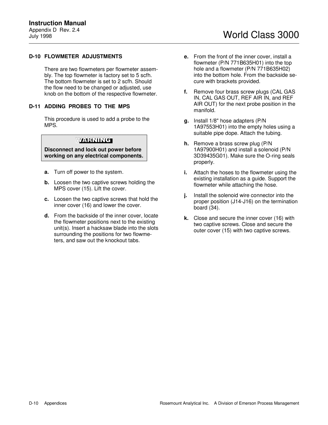 Emerson Process Management 3000 instruction manual Flowmeter Adjustments 