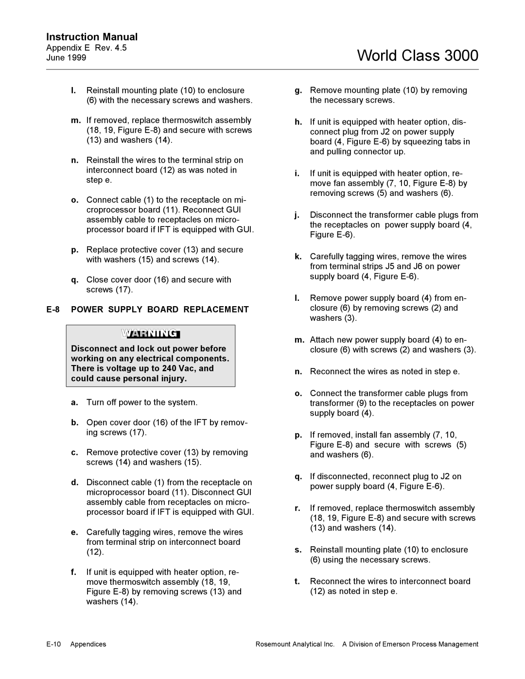 Emerson Process Management 3000 instruction manual Power Supply Board Replacement 