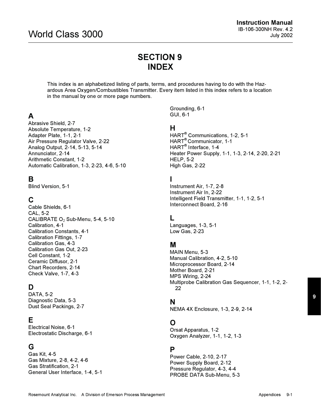 Emerson Process Management 3000 instruction manual Section Index 