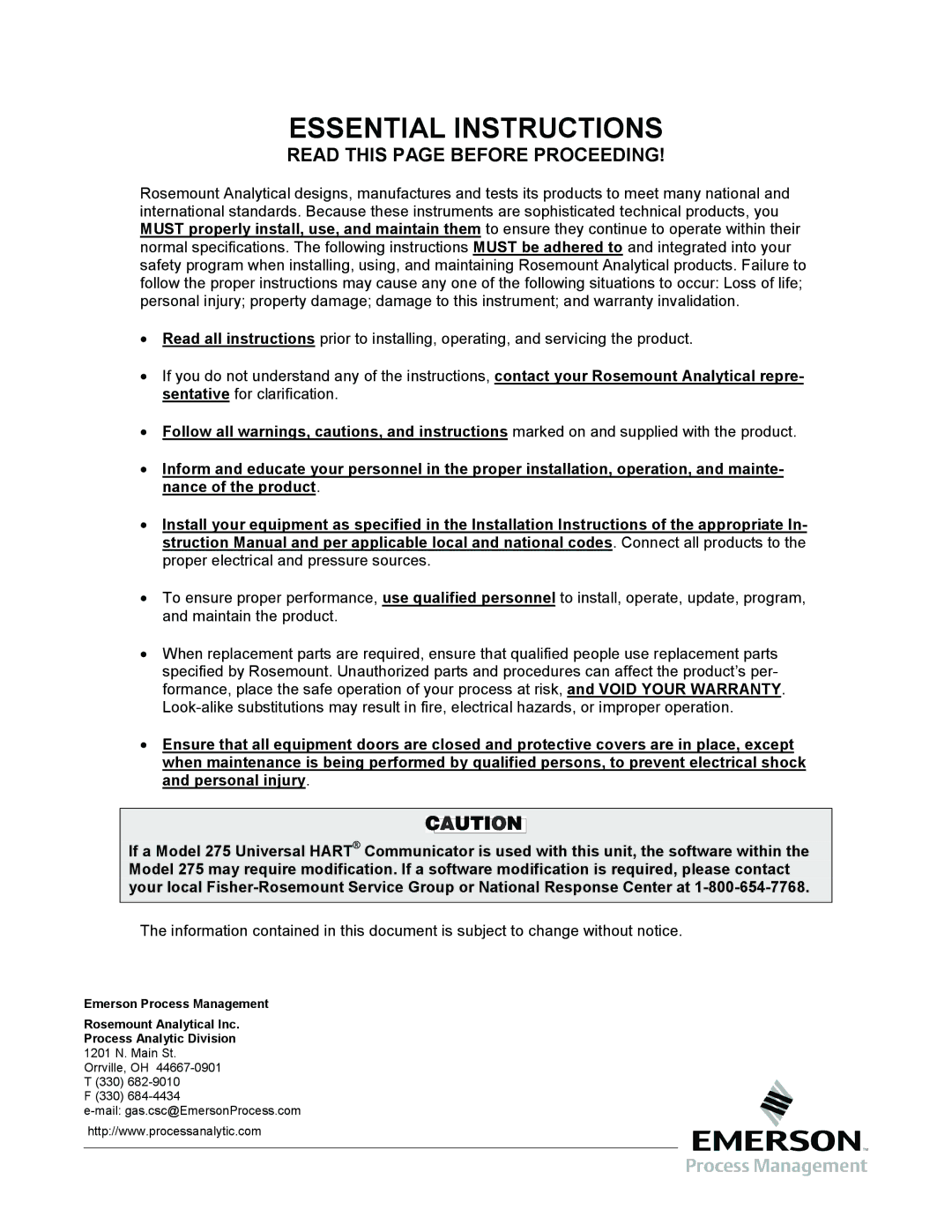 Emerson Process Management 3000 instruction manual Essential Instructions 