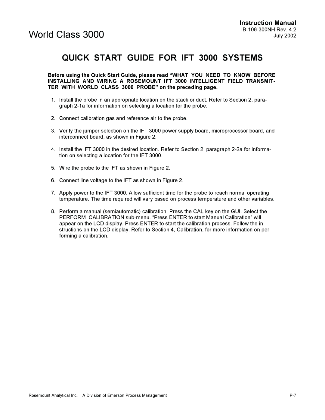 Emerson Process Management instruction manual Quick Start Guide for IFT 3000 Systems 