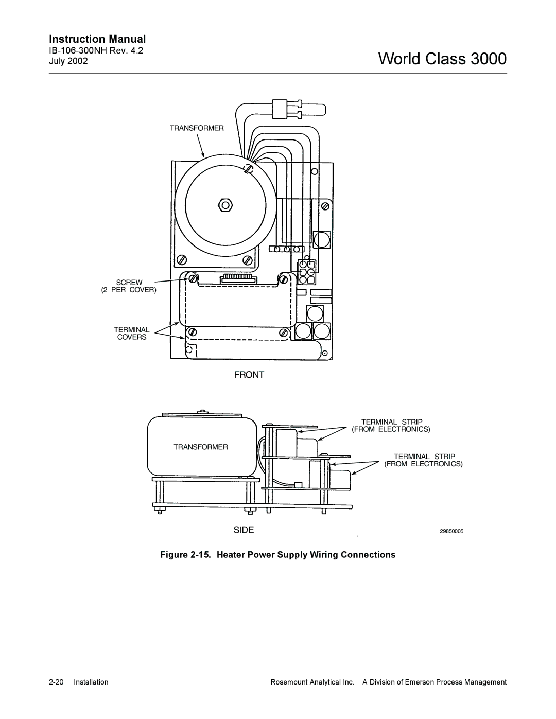 Emerson Process Management 3000 instruction manual Heater Power Supply Wiring Connections 