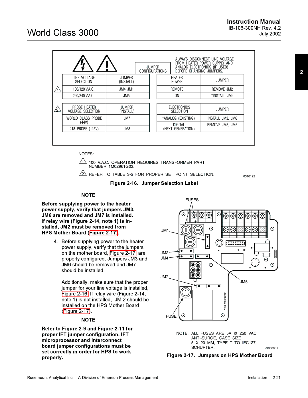 Emerson Process Management 3000 instruction manual Jumpers on HPS Mother Board 