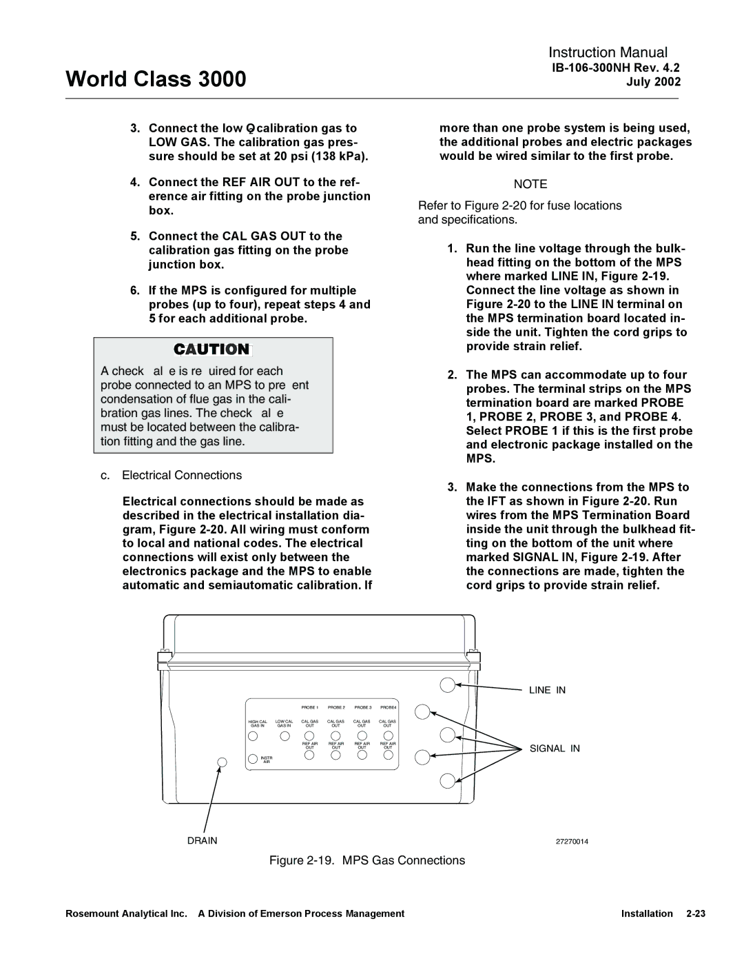 Emerson Process Management 3000 instruction manual Refer to -20for fuse locations and specifications, MPS Gas Connections 