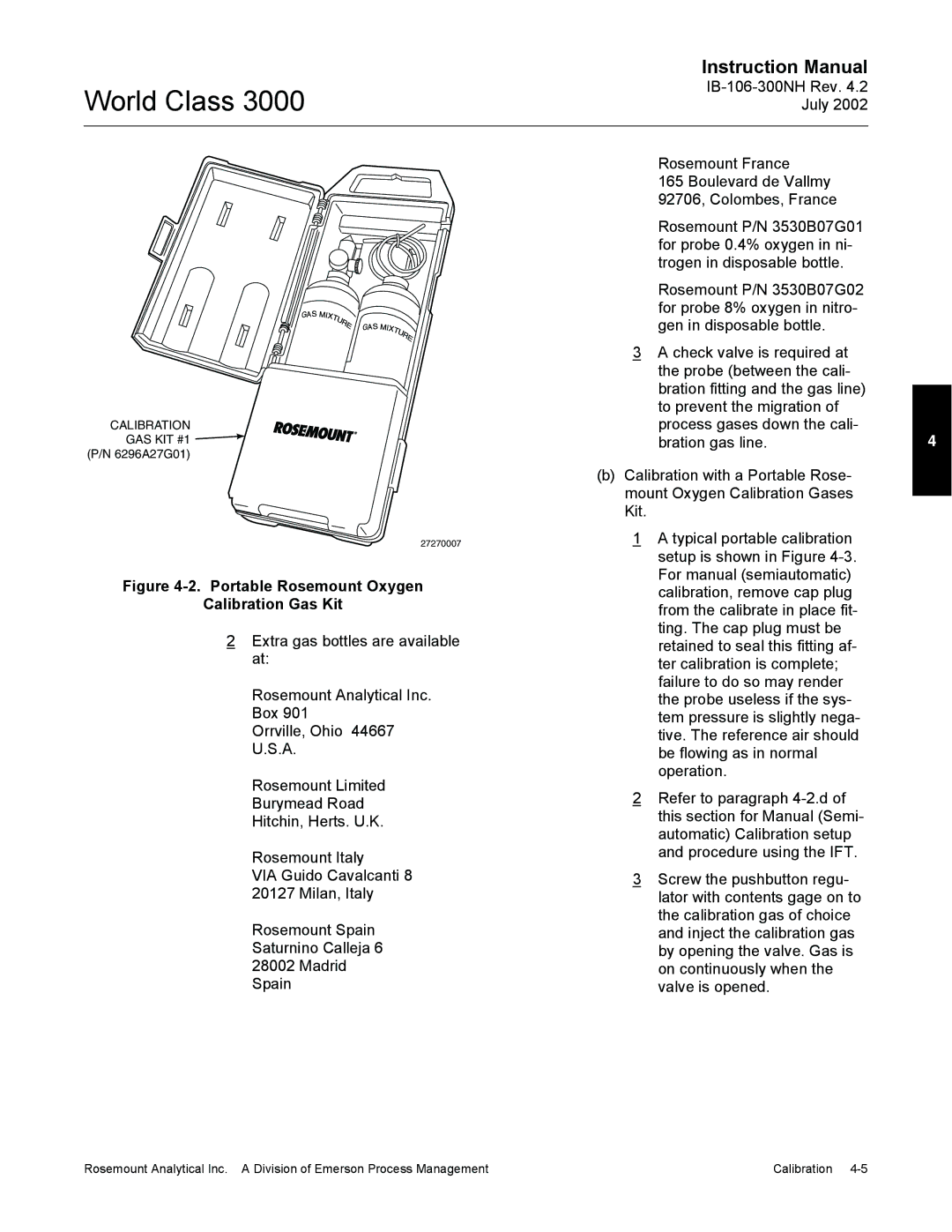 Emerson Process Management 3000 instruction manual Portable Rosemount Oxygen Calibration Gas Kit 