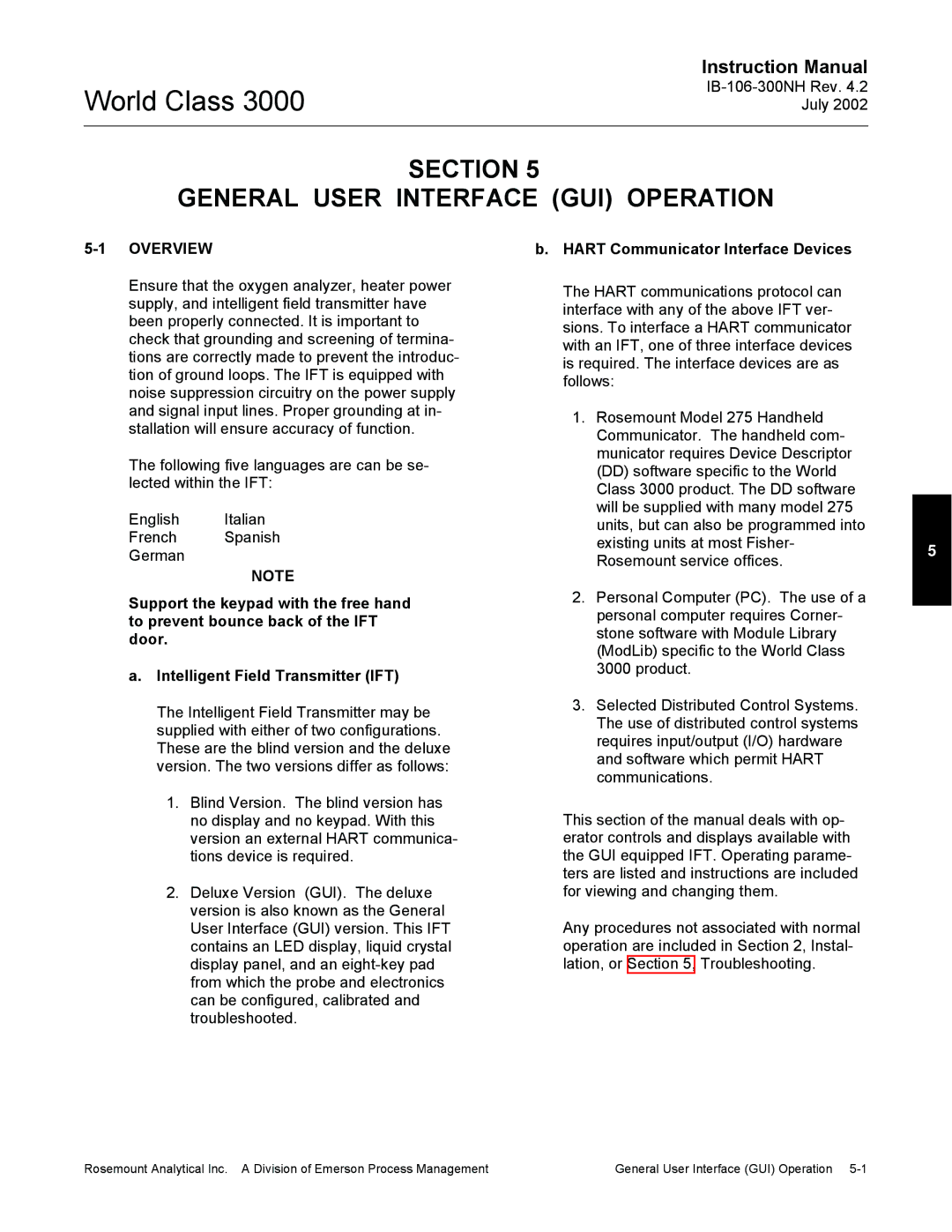 Emerson Process Management 3000 Section General User Interface GUI Operation, Hart Communicator Interface Devices 