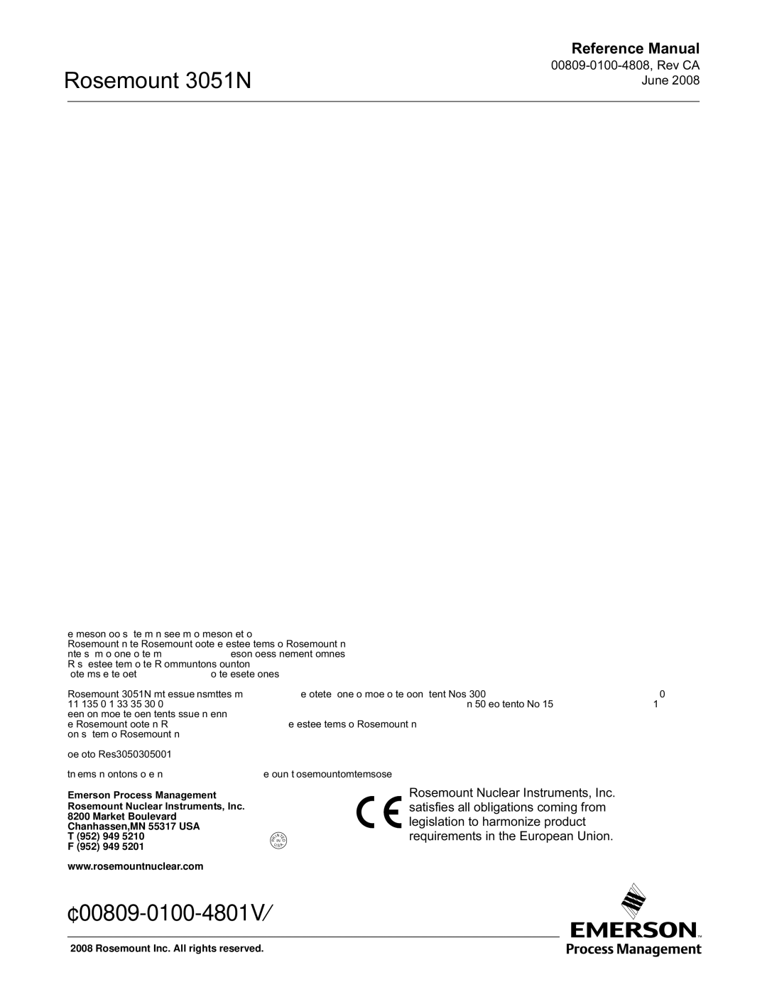 Emerson Process Management 3051N manual ¢00809-0100-4801V¤ 