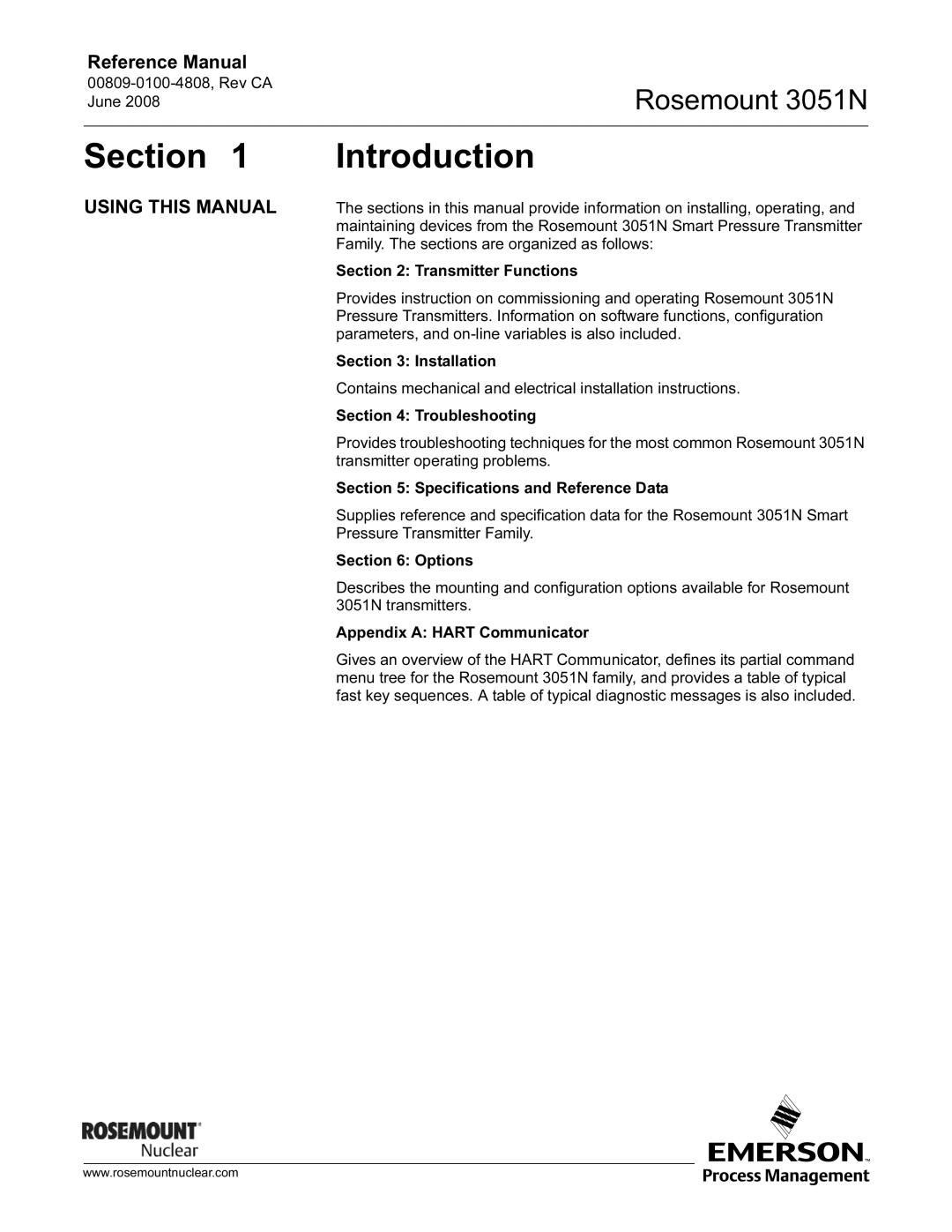 Emerson Process Management 3051N manual Section Introduction, Using this Manual 