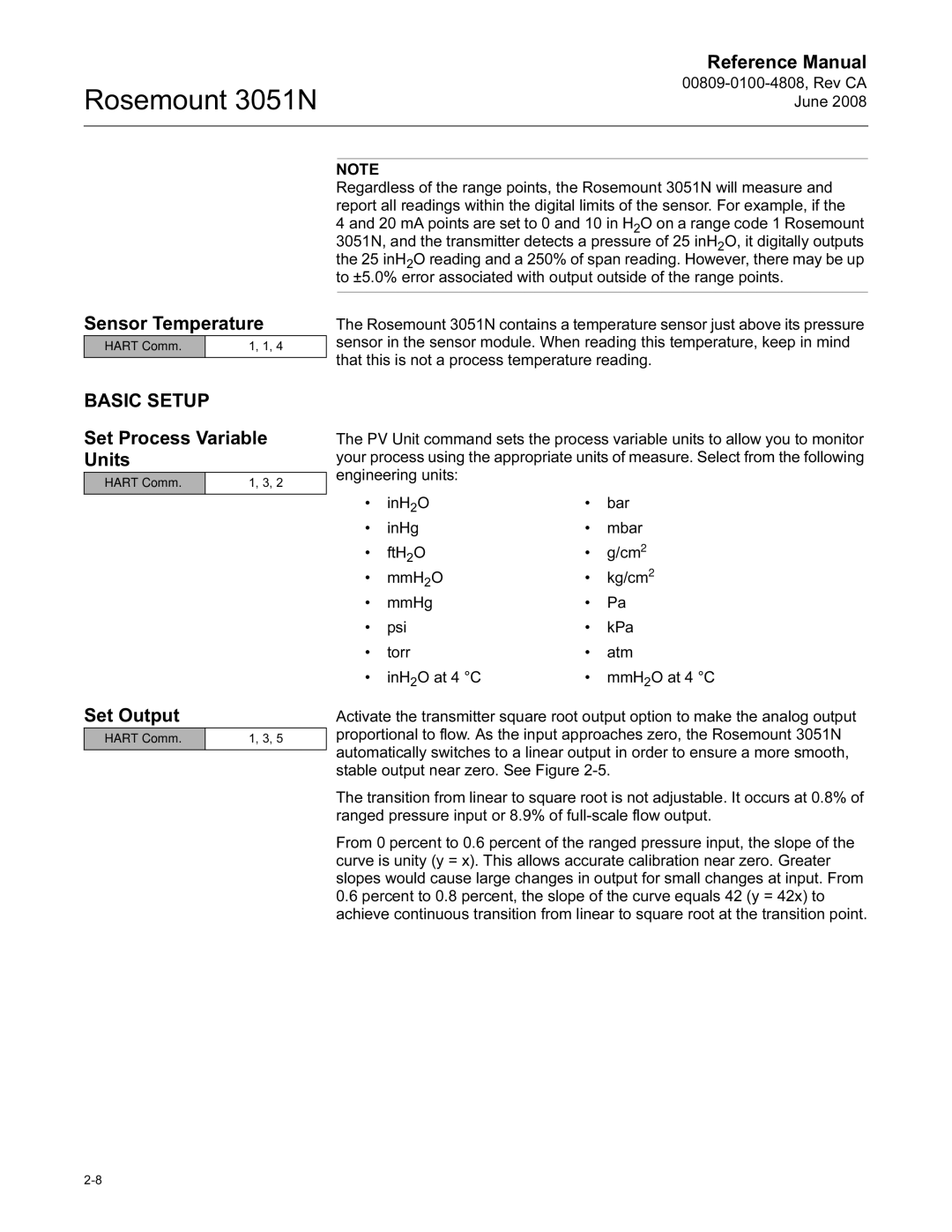 Emerson Process Management 3051N manual Sensor Temperature, Basic Setup, Set Process Variable Units, Set Output 