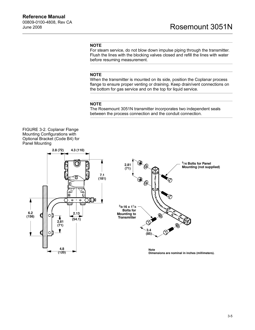 Emerson Process Management 3051N manual 156 181 16 x 11/4 Bolts for Mounting to 54.1 Transmitter 120 