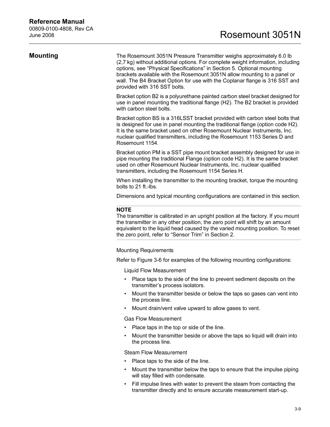 Emerson Process Management 3051N manual Mounting 