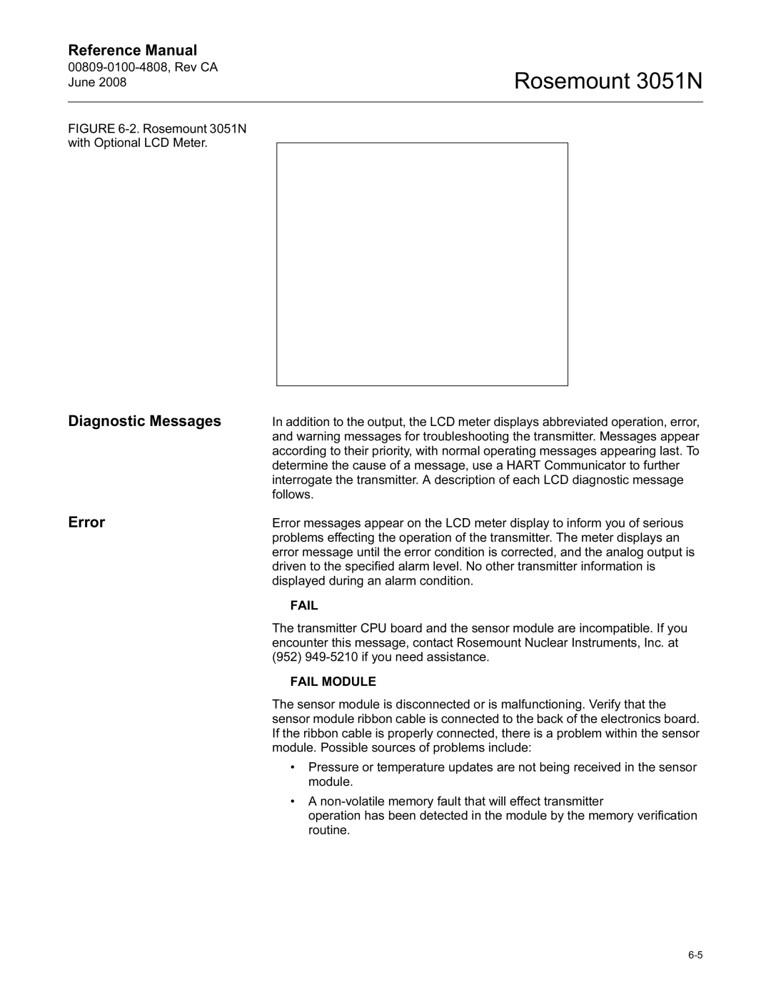 Emerson Process Management 3051N manual Diagnostic Messages, Error 