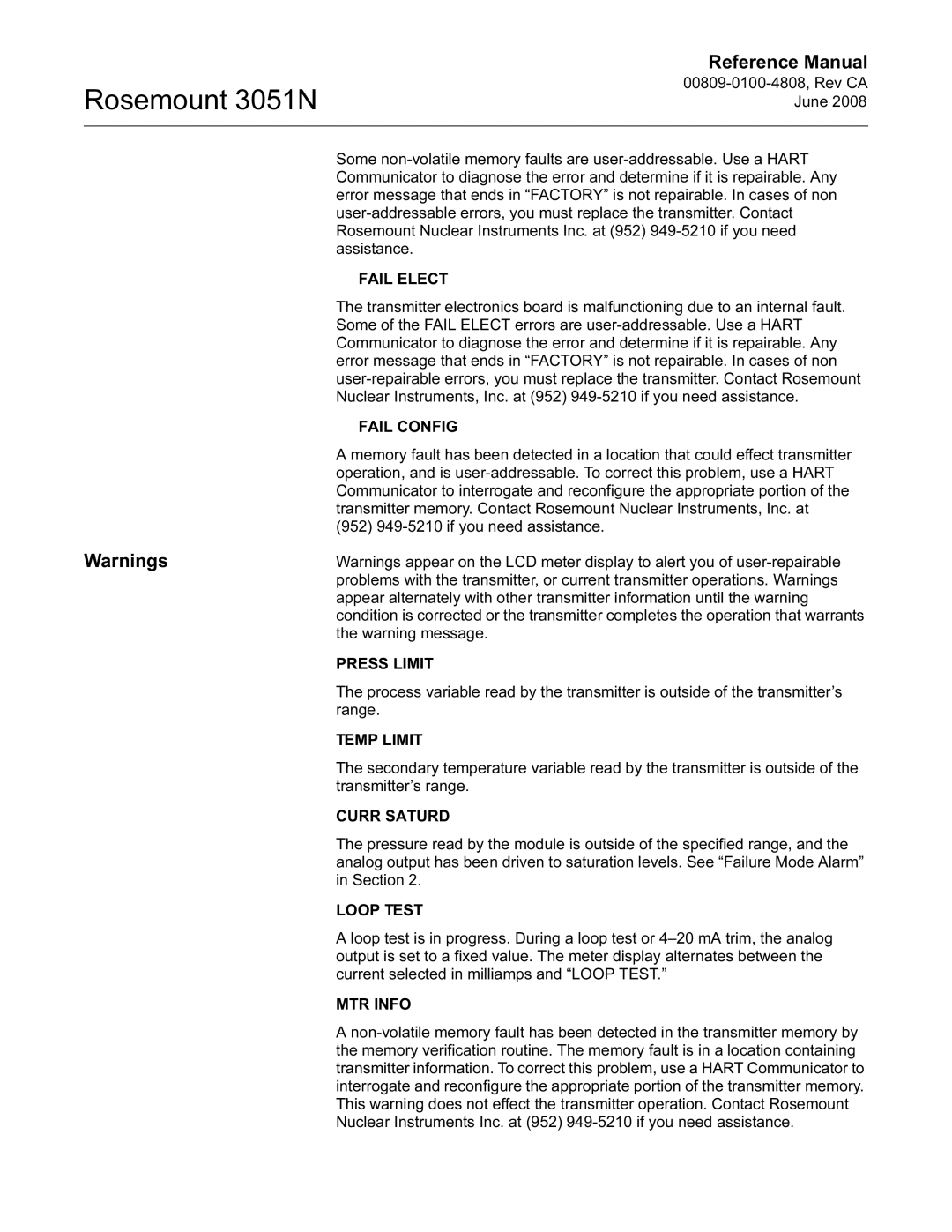 Emerson Process Management 3051N manual Press Limit 