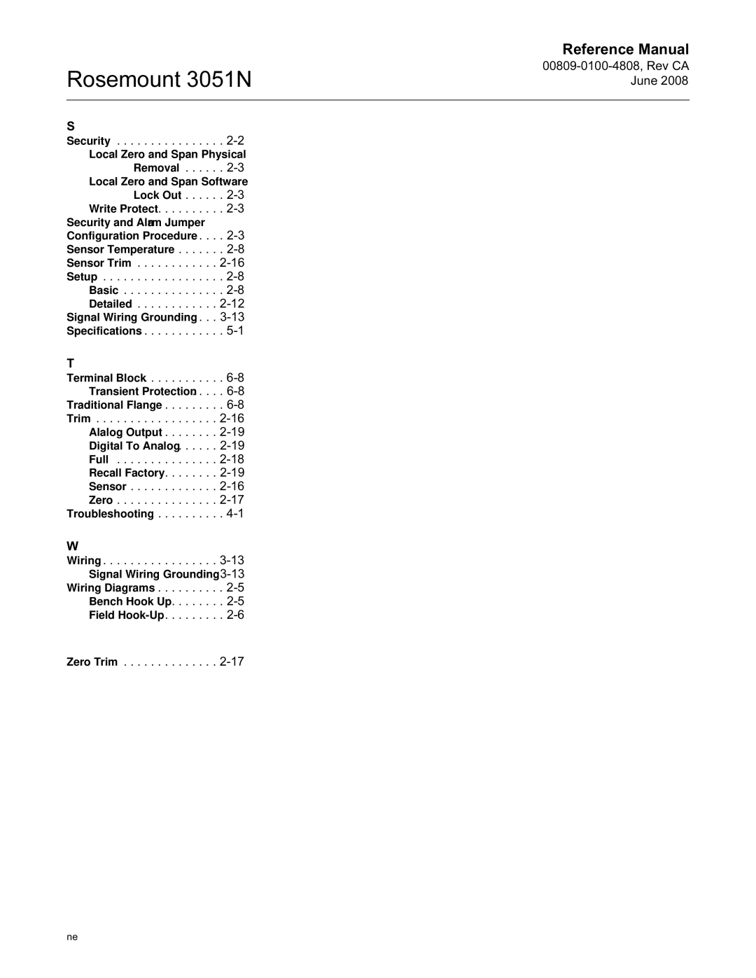 Emerson Process Management 3051N manual 00809-0100-4808, Rev CA June Security 