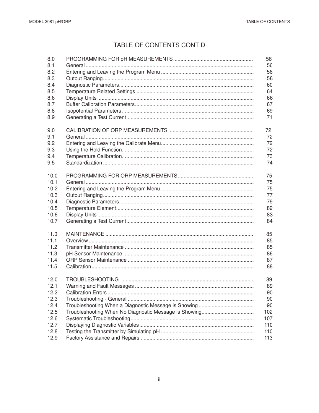 Emerson Process Management 3081 pH/ORP instruction manual Table of Contents CONT’D 