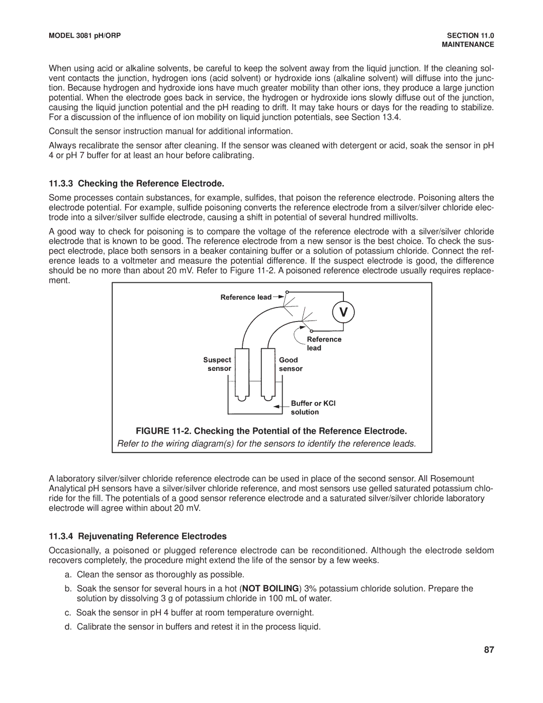 Emerson Process Management 3081 pH/ORP Checking the Reference Electrode, Rejuvenating Reference Electrodes 