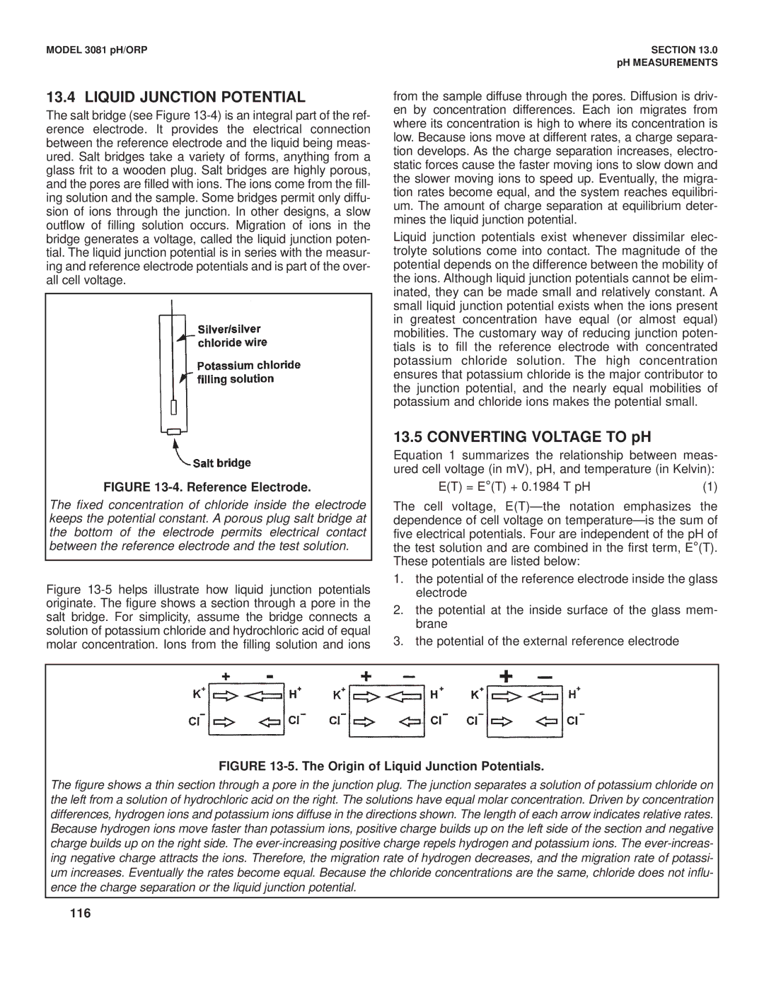 Emerson Process Management 3081 pH/ORP instruction manual Liquid Junction Potential, 116 