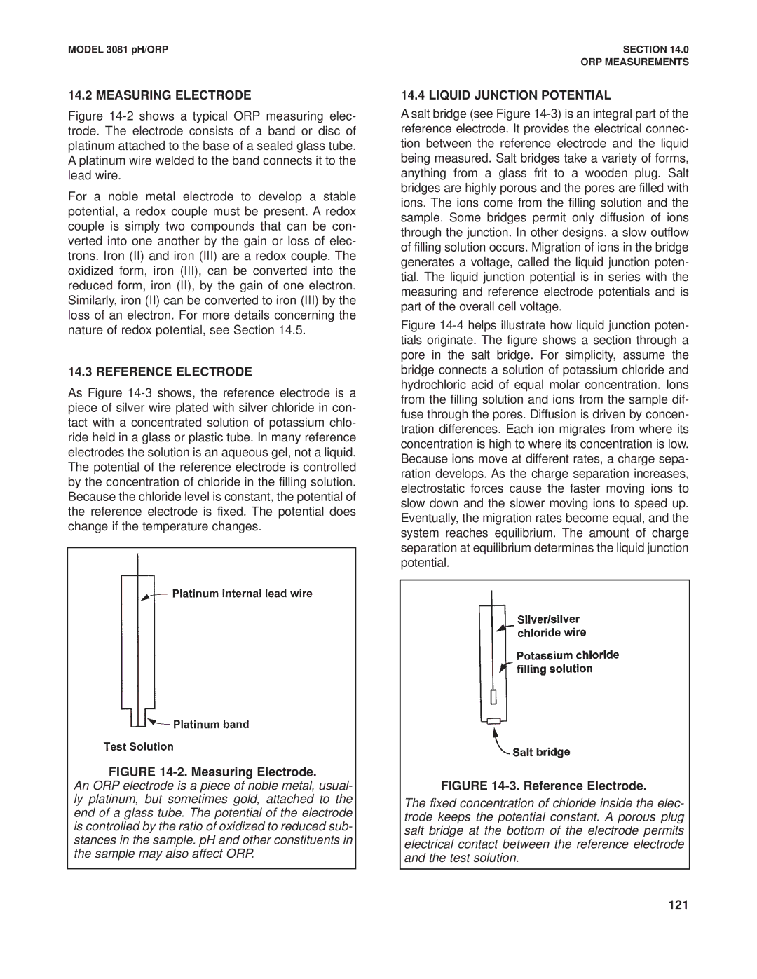 Emerson Process Management 3081 pH/ORP Measuring Electrode, Reference Electrode, Liquid Junction Potential, 121 