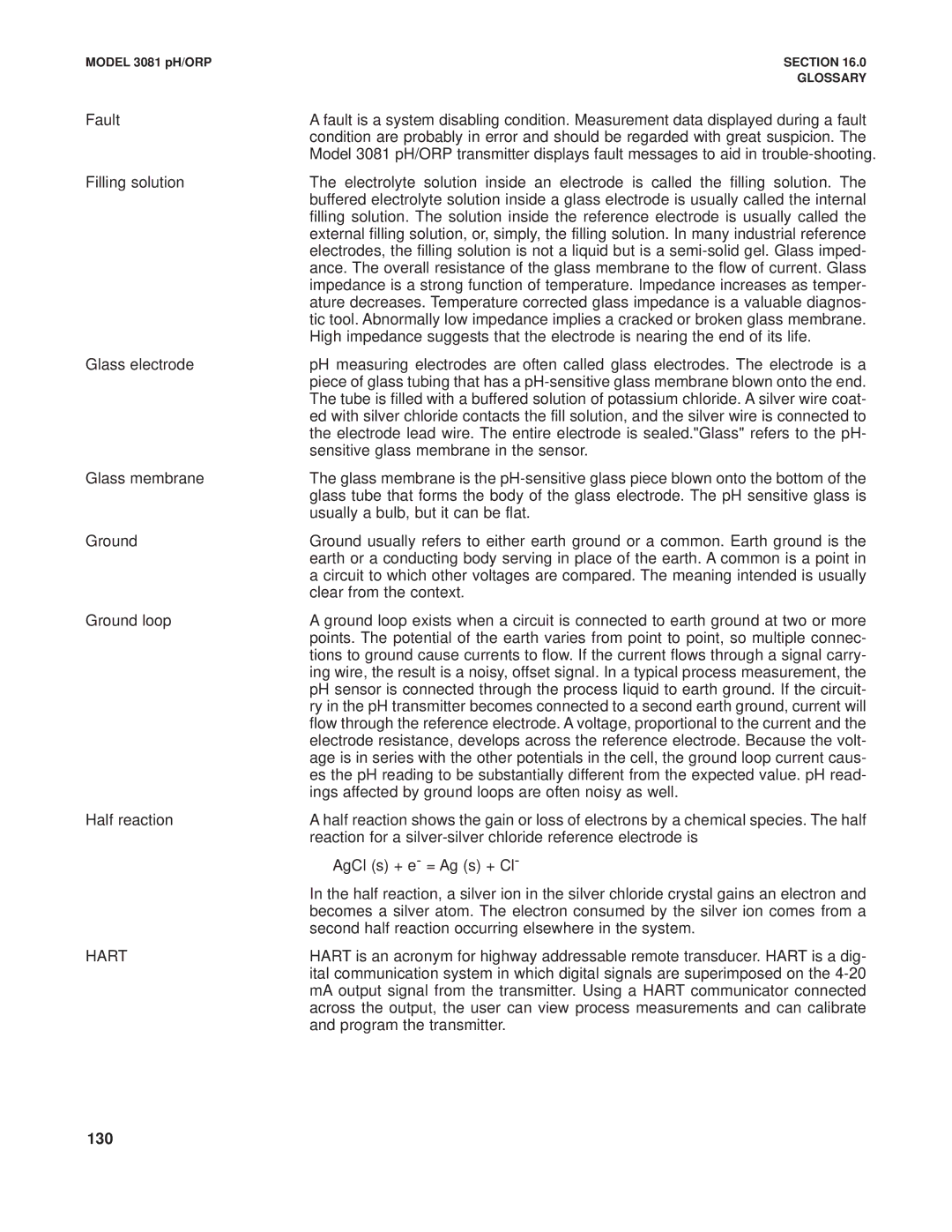 Emerson Process Management 3081 pH/ORP instruction manual Hart, 130 