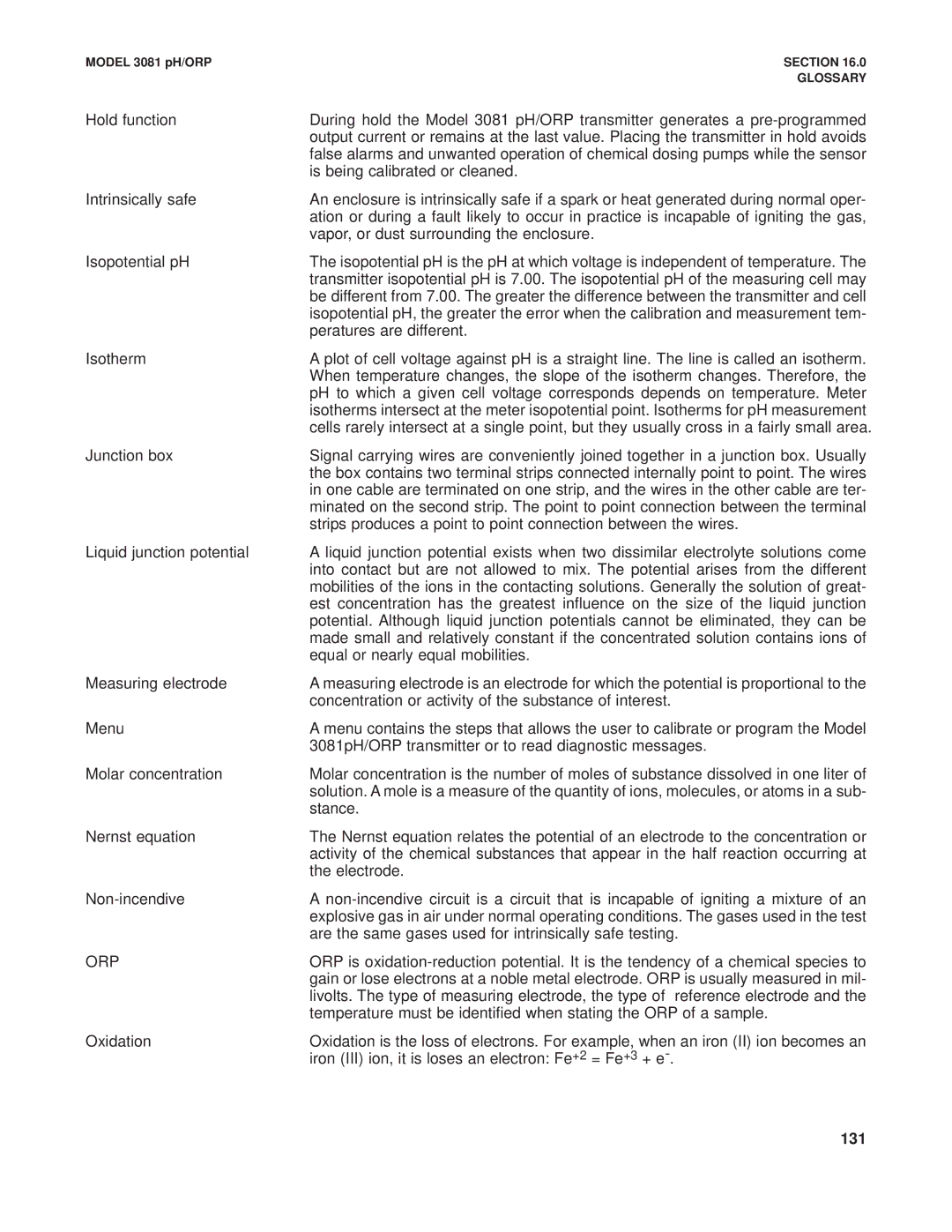 Emerson Process Management 3081 pH/ORP instruction manual Orp, 131 