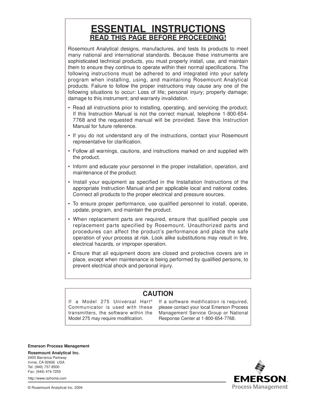 Emerson Process Management 3081 pH/ORP instruction manual Essential Instructions 