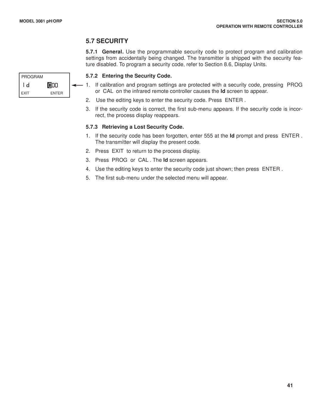 Emerson Process Management 3081 pH/ORP instruction manual Entering the Security Code, Retrieving a Lost Security Code 