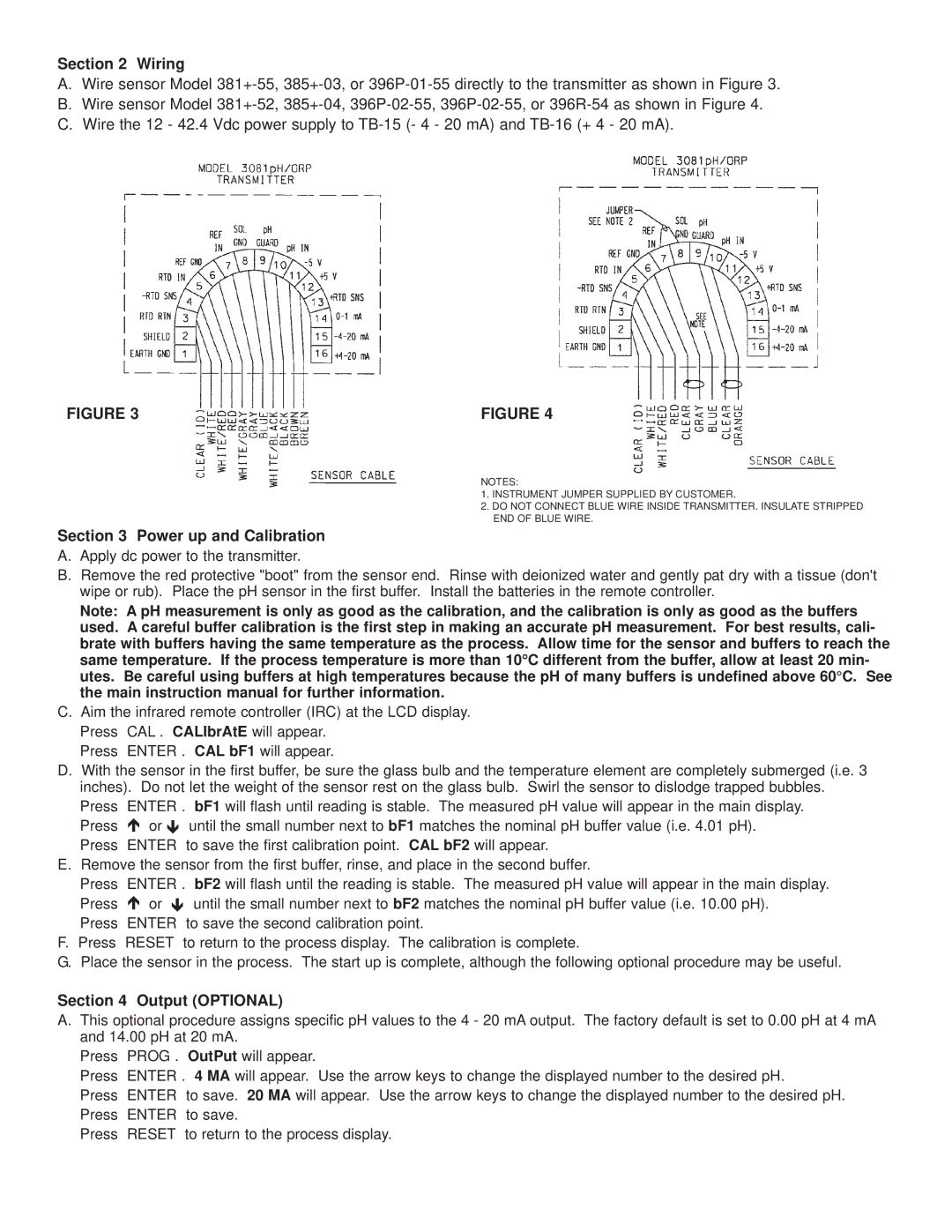 Emerson Process Management 3081 pH/ORP instruction manual Wiring, Power up and Calibration, Output Optional 