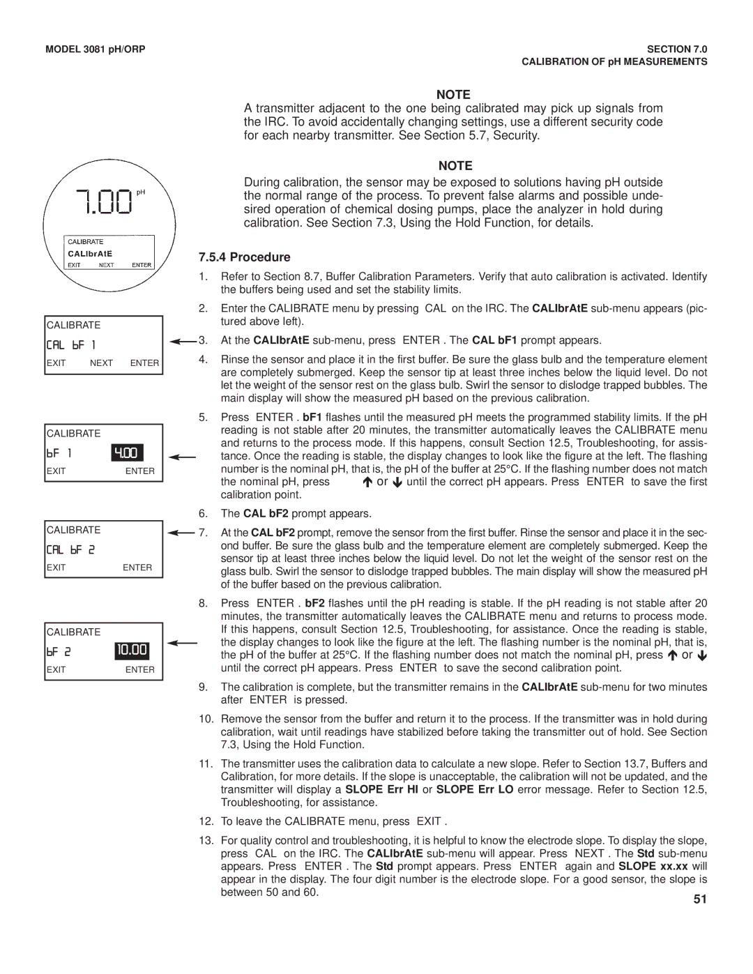 Emerson Process Management 3081 pH/ORP instruction manual CAL bF, 10.00 