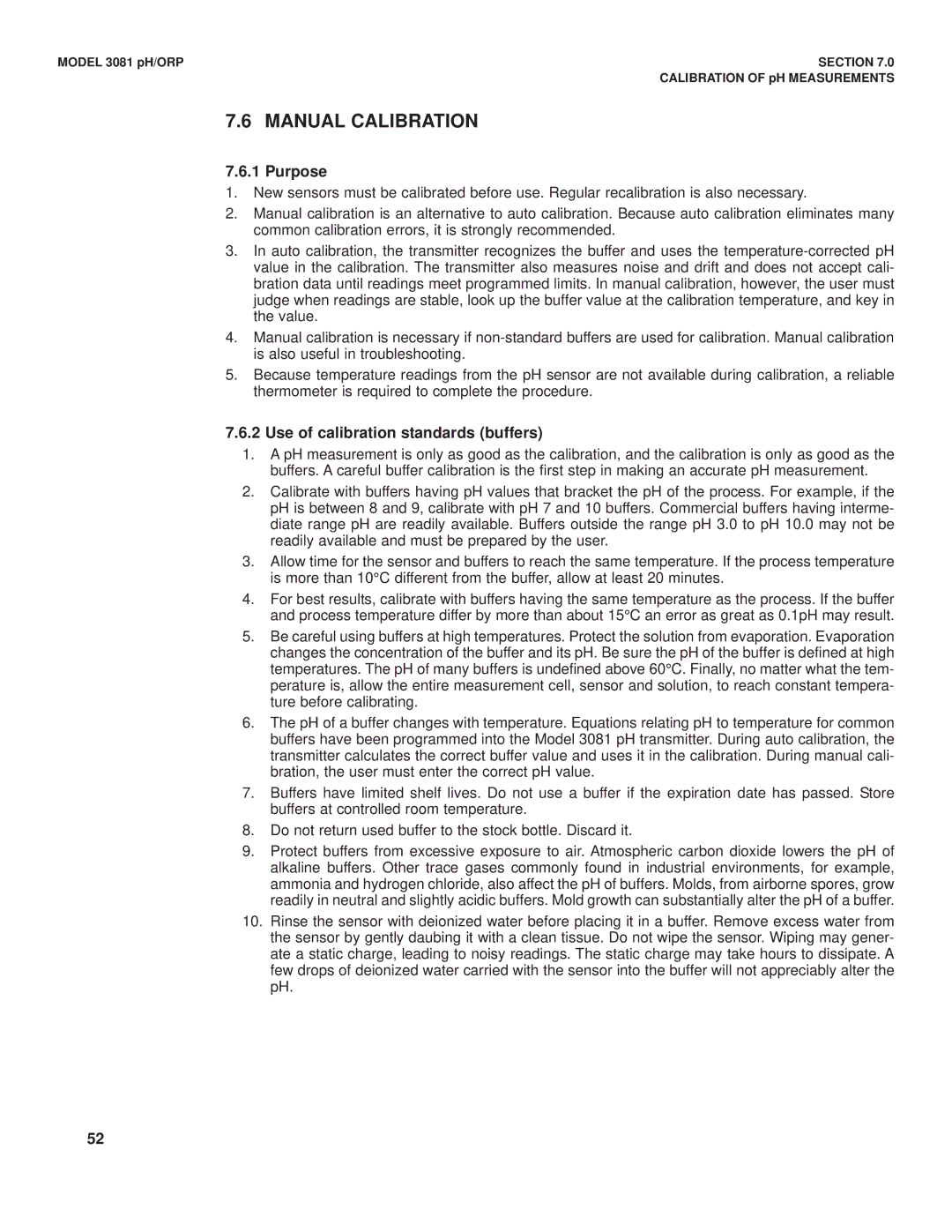 Emerson Process Management 3081 pH/ORP instruction manual Manual Calibration 