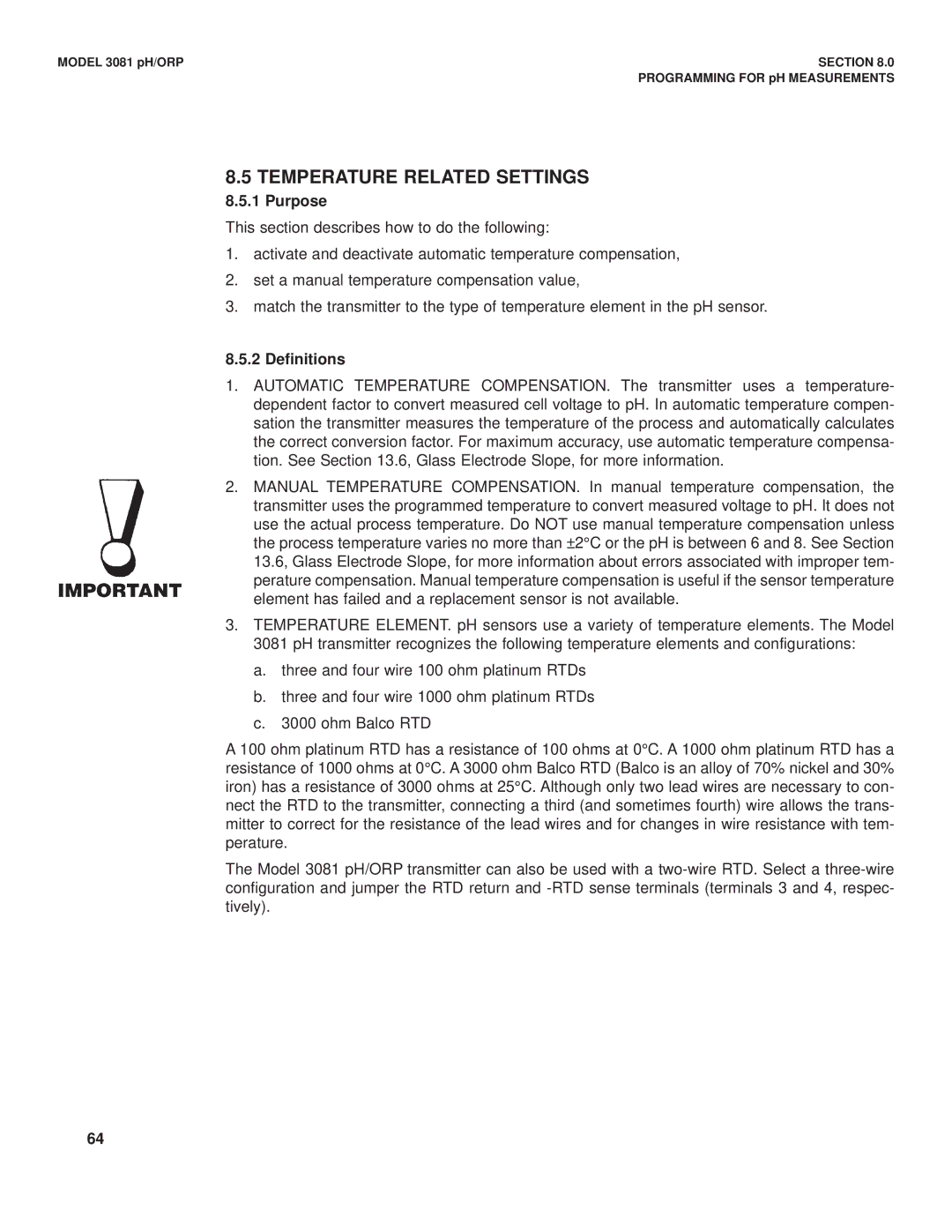 Emerson Process Management 3081 pH/ORP instruction manual Temperature Related Settings, Purpose 