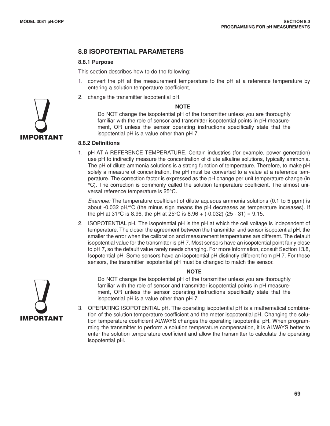 Emerson Process Management 3081 pH/ORP instruction manual Isopotential Parameters 