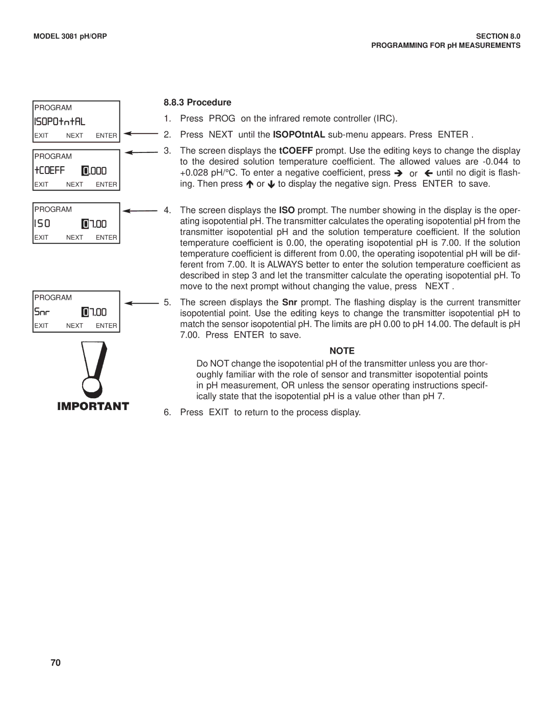 Emerson Process Management 3081 pH/ORP instruction manual ISOPOtntAL, TCOEFF 000, Snr 