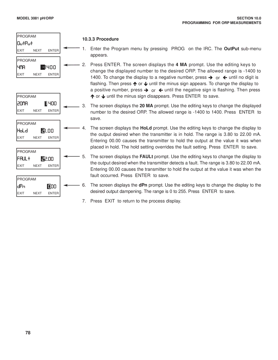 Emerson Process Management 3081 pH/ORP instruction manual OutPut, 20MA 400 