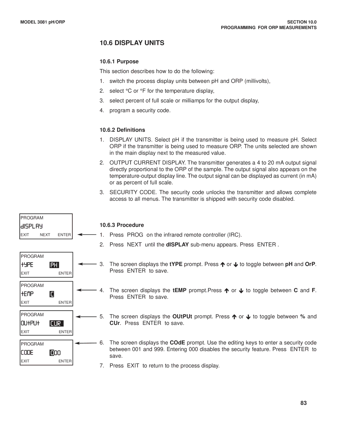 Emerson Process Management 3081 pH/ORP instruction manual Display Units 