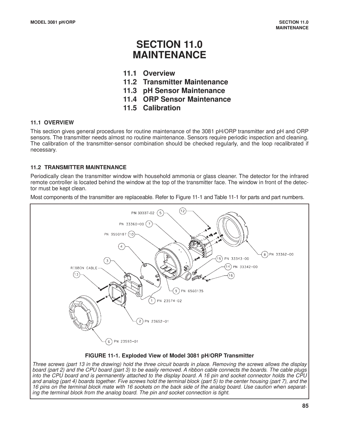 Emerson Process Management 3081 pH/ORP instruction manual Section Maintenance, Overview, Transmitter Maintenance 