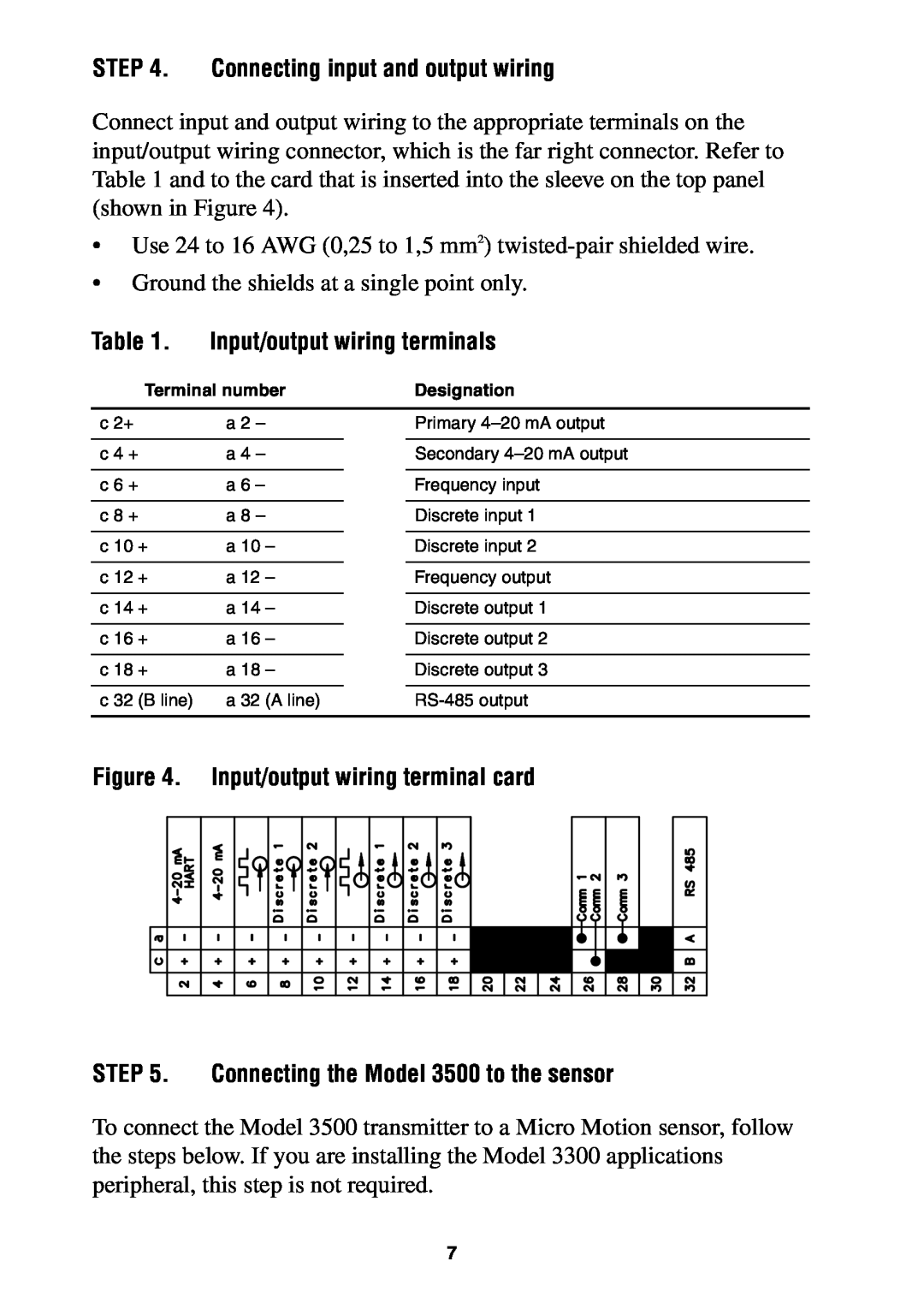 Emerson Process Management 3500 Transmitter Connecting input and output wiring, Input/output wiring terminals 