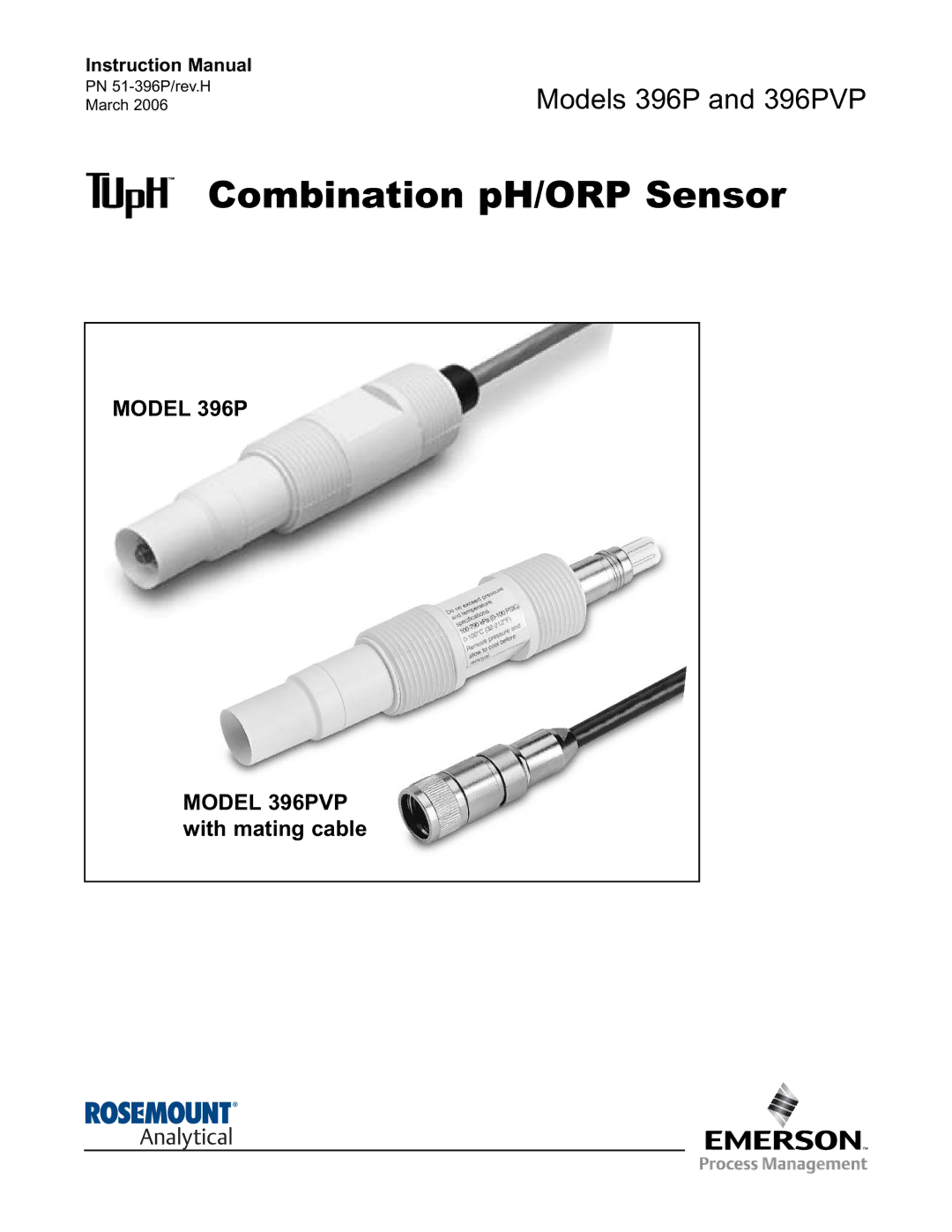 Emerson Process Management 396PVP instruction manual Combination pH/ORP Sensor 