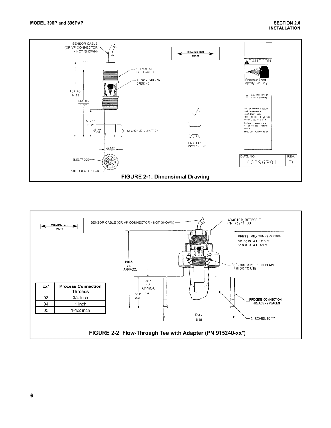 Emerson Process Management 396PVP instruction manual 40396P01, Dimensional Drawing 