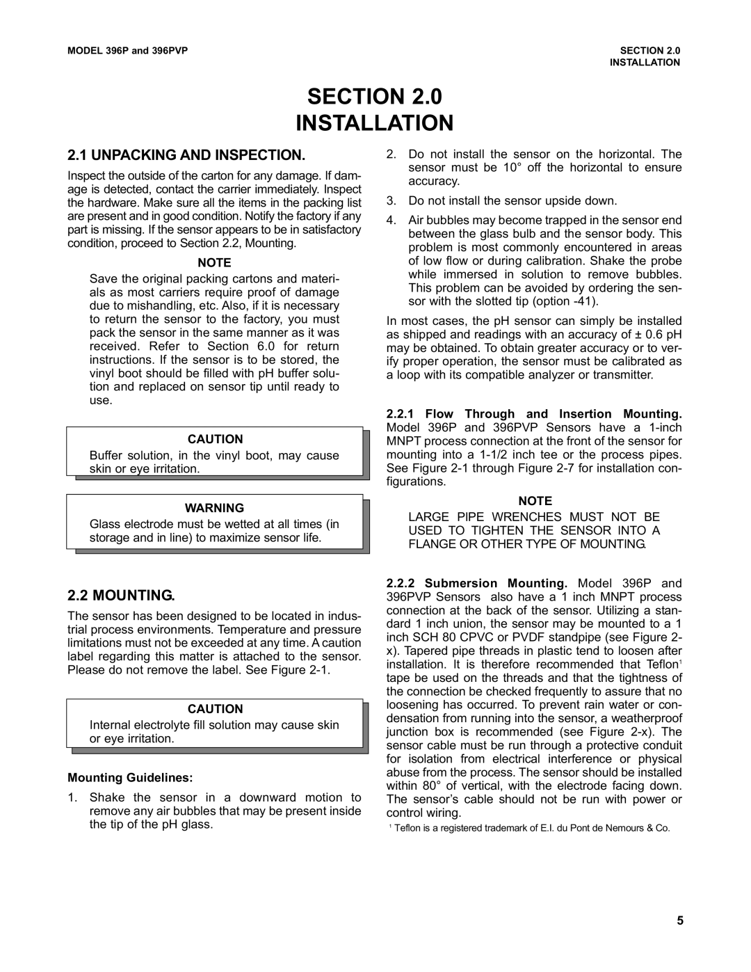 Emerson Process Management 396PVP instruction manual Section Installation, Unpacking and Inspection, Mounting 