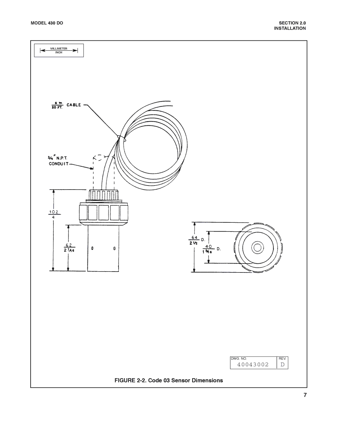 Emerson Process Management 430 DO instruction manual 40043002, Code 03 Sensor Dimensions 