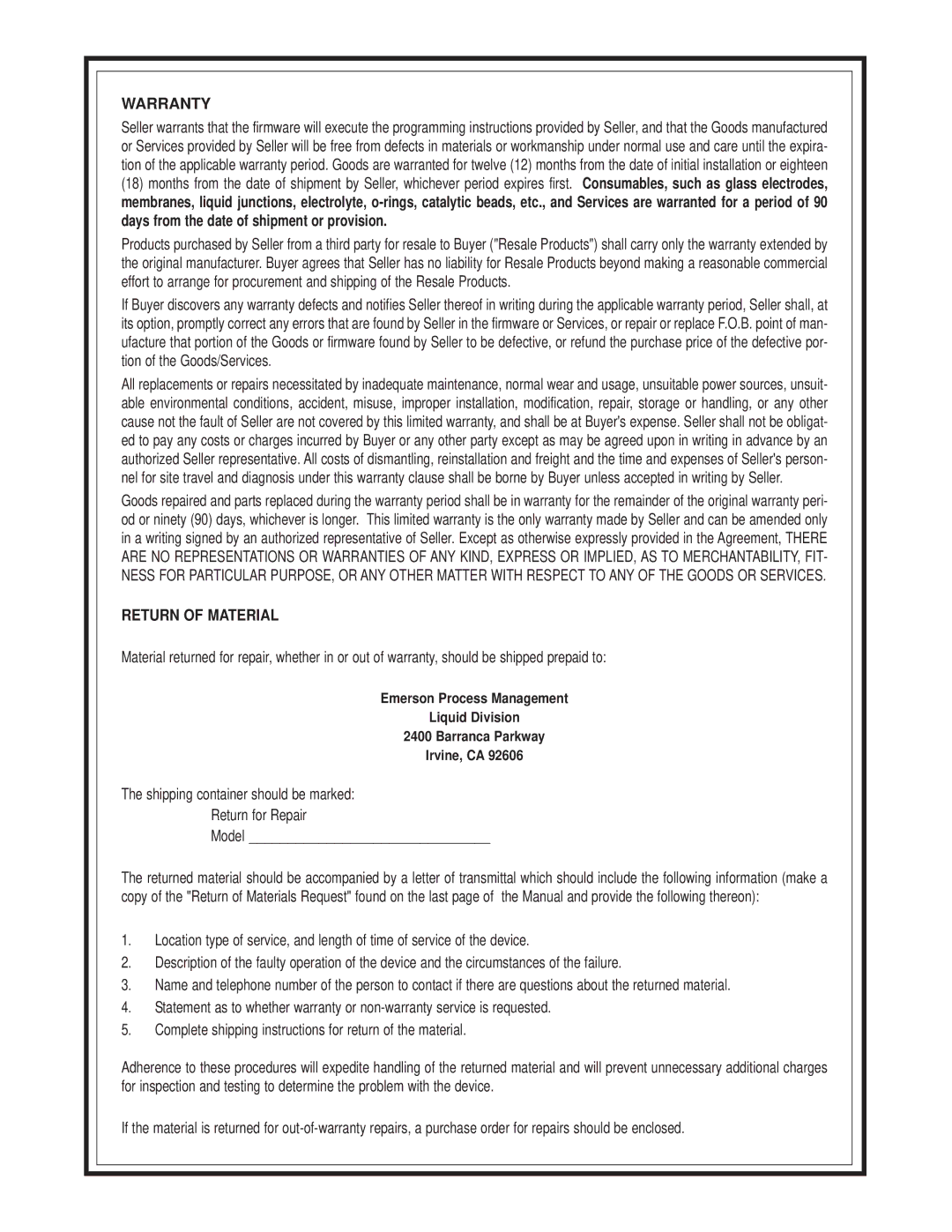 Emerson Process Management 430 DO instruction manual Warranty 