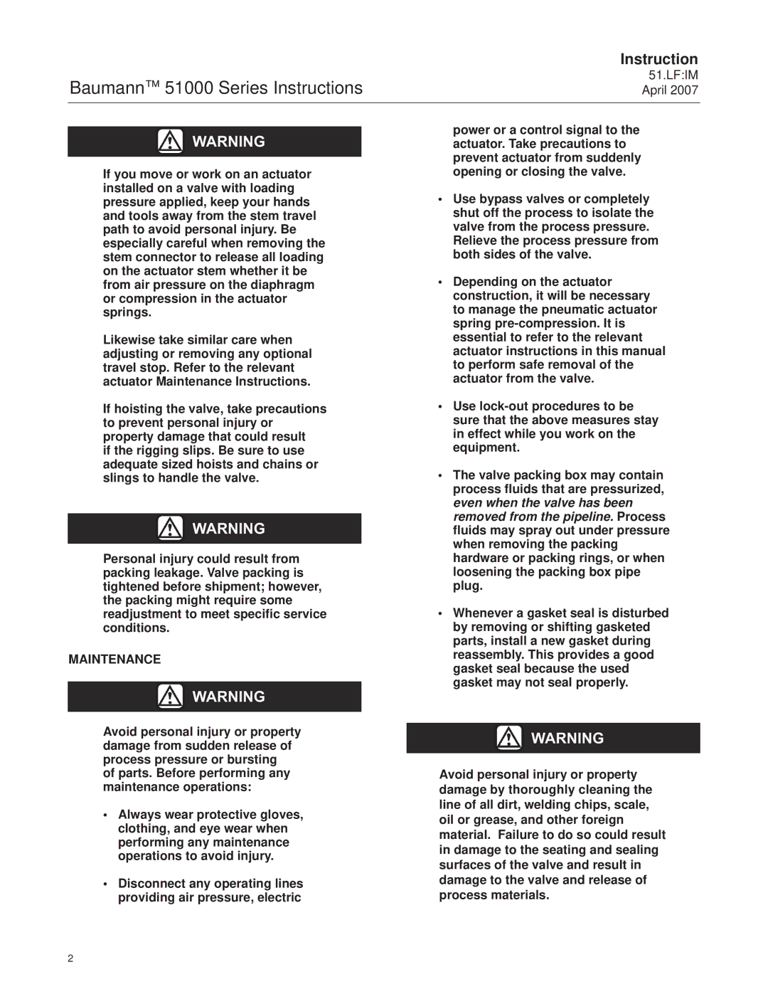 Emerson Process Management instruction manual Baumann 51000 Series Instructions, Maintenance 