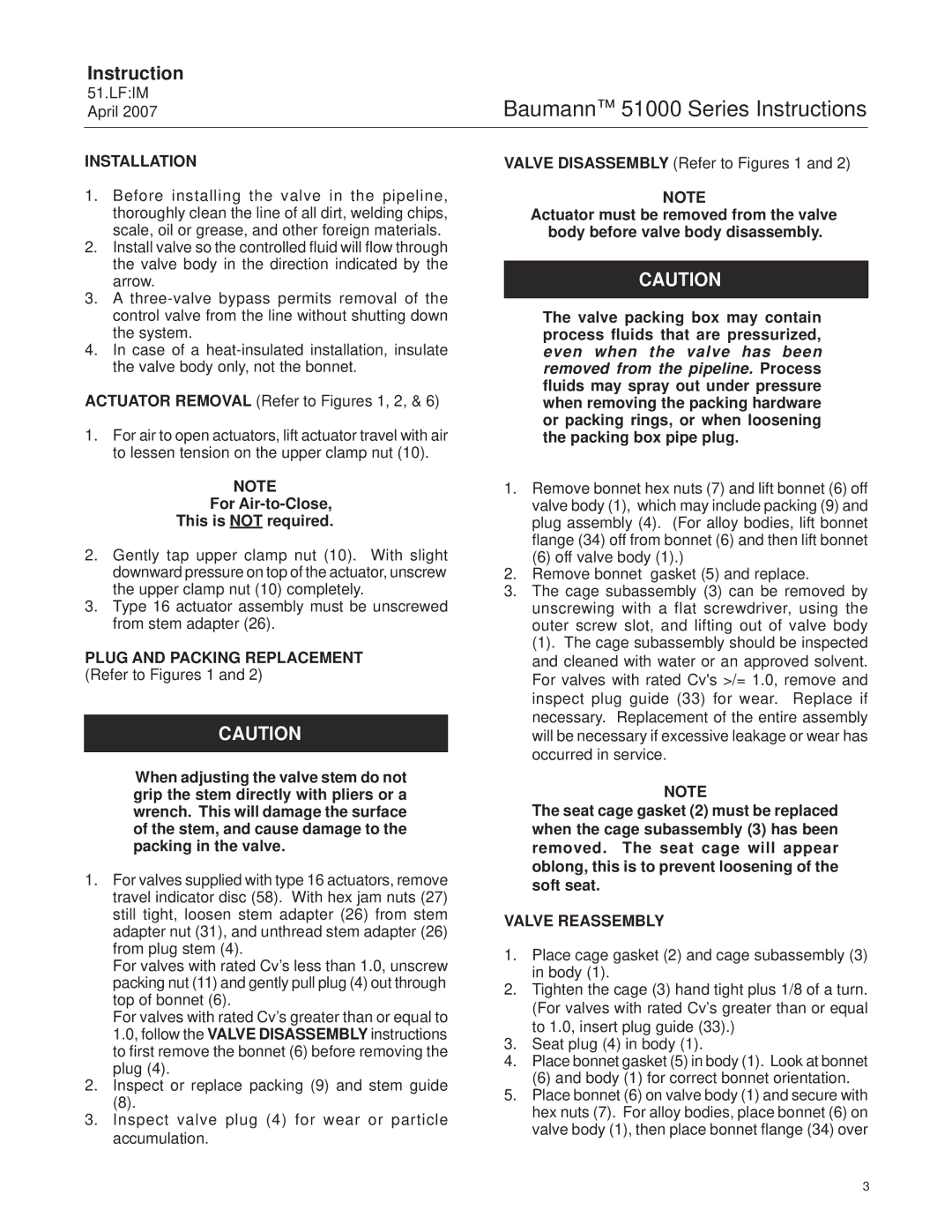 Emerson Process Management 51000 instruction manual Installation, For Air-to-Close This is not required, Valve Reassembly 