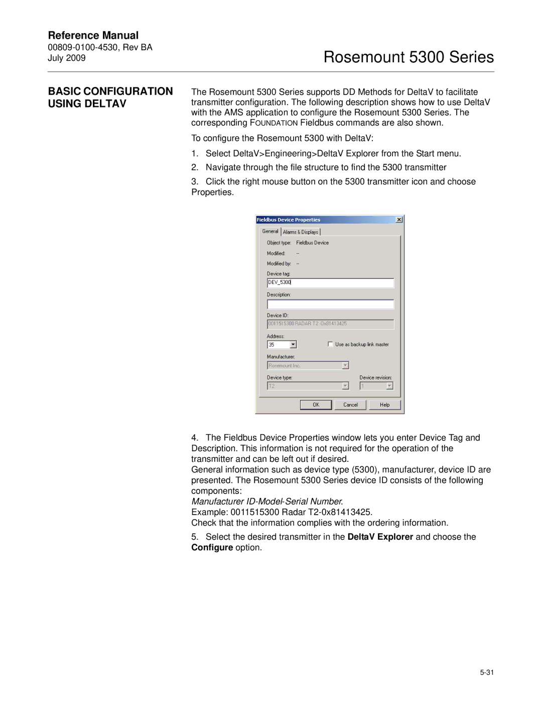 Emerson Process Management 5300 manual Basic Configuration Using Deltav 