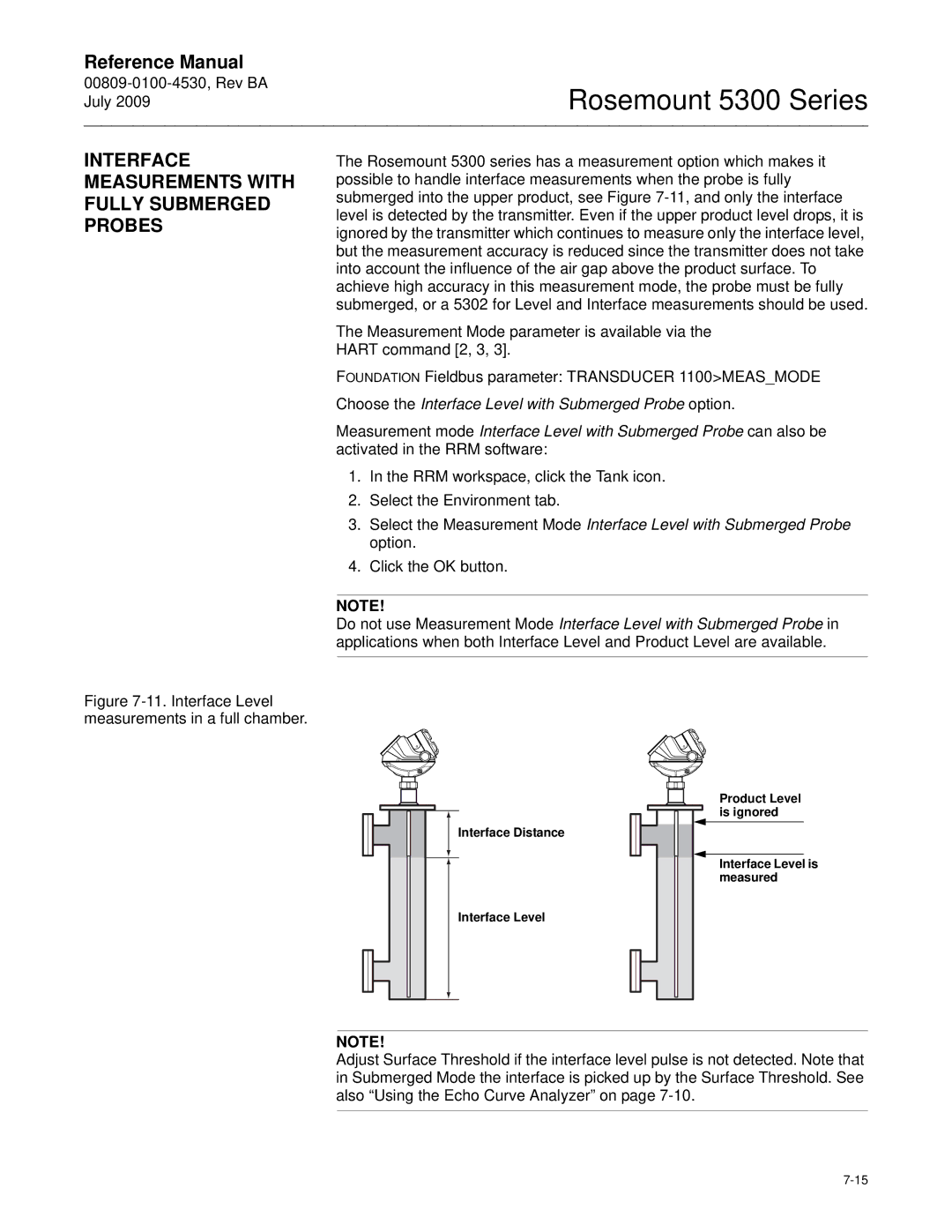 Emerson Process Management 5300 manual Interface Measurements with Fully Submerged Probes, Interface Distance 